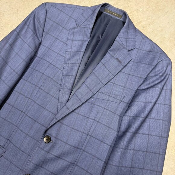 Hugo Boss Blazer Windowpane Blue 100s Wool Sport Coat Johnstons5/Lenon1 38 S - Picture 2 of 13